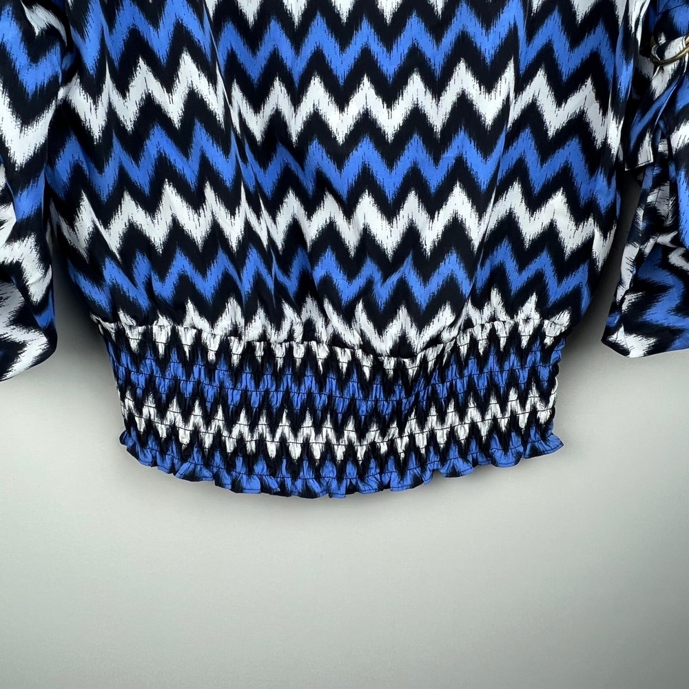 MICHAEL KORS Women Zigzag Print Smocked Waist Long Sleeve Top Size S - Picture 4 of 6